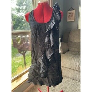 NWT Cache Black Silk Blend Ruffle Cocktail Dress Size 6 One Shoulder Satin Y2K